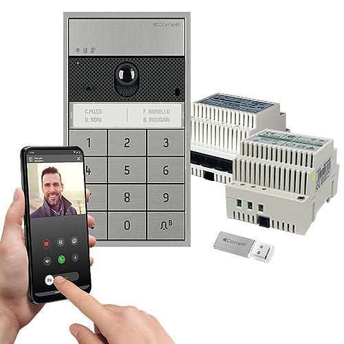 Comelit Surface Mount Single-Family Kit with ULTRA Audio/Video External Unit & Number Keypad, Multi-User Gateway and One Master License for ViP System Image of CU-KVU8509
