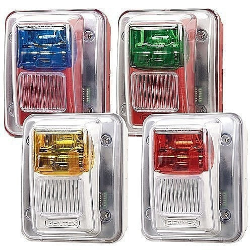 Gentex WGESB24-75PWR WGES 24V DC Outdoor Colored Lens Strobe, 75CD, No Marking, Red Faceplate, Blue Lens