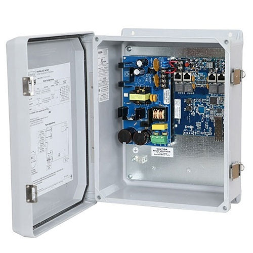 Altronix NETWAY4E1WP 4-Port Hardened PoE Switch with Power Supply/Charger; NEMA4/4X, IP66 Rated Outdoor Enclosure Image of AX-NETW4E1WP