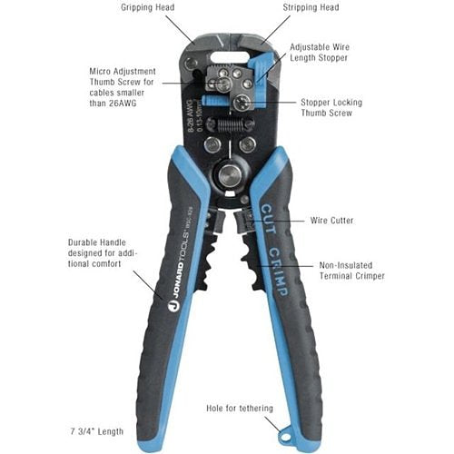 Jonard Tools WSC-826 Wire Stripper and Crimper for 8-26 AWG