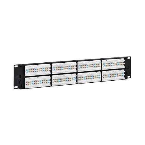 Tripp Lite N252-P48 48-Port CAT6 Patch Panel, 4PPoE Compliant, 110/Krone, 568A/B, RJ45 Ethernet, 2U Rack-Mount, Black