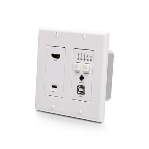 C2G C2G31011 HDMI HDBaseT + USB-C and USB-B to A Over Cat Extender Dual Gang Wall Plate Transmitter to Box Receiver, 4K 60Hz