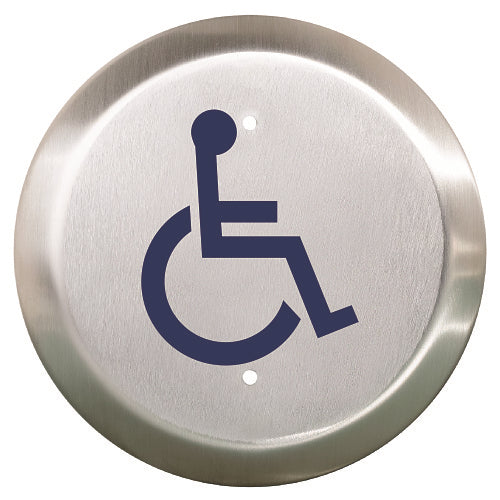 Camden CM-60/2 CM-60 Series 6\\" Round All-Active Push Plate Switch, Wheelchair Symbol and Push to Open, Stainless Steel, Blue