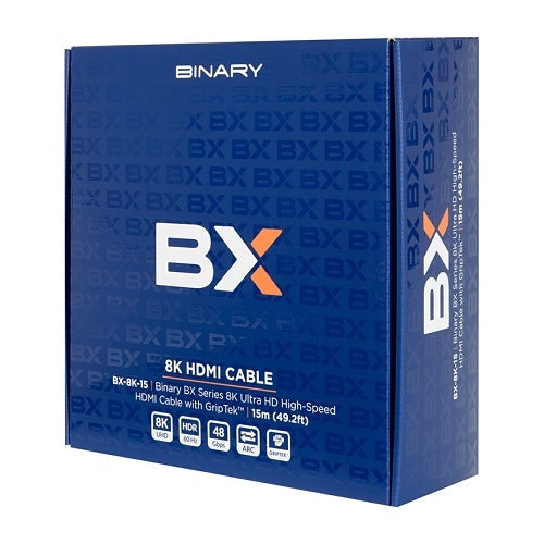 Binary BX-8K-15 BX Series Active 8K Ultra HD High Speed HDMI Cable with GripTek, 49.2\' (15m)