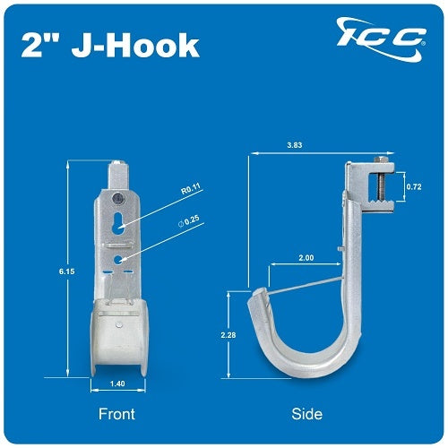 ICC ICCMSJHB44 Beam Clamp J Hook 2\\" with Retainer Clip, Galvanized Steel Cable Management Hooks for Hanging Cable to Beams, Rust-Resistant, EIA and TIA Compliant, 25-Pack