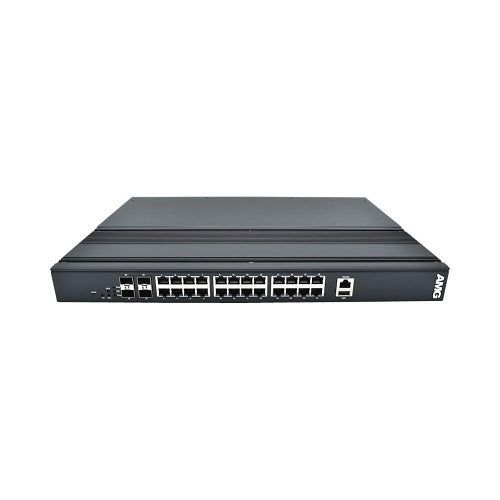 AMG Systems AMG560-24GAT-4XS-P300 Industrial 28-Port Managed Switch, 24x10/100/1000Base-T(x) RJ45 Ports, 4x1/2.5/10G Base-FX SFP+ Ports, 1U, 19\\" Rack Mount