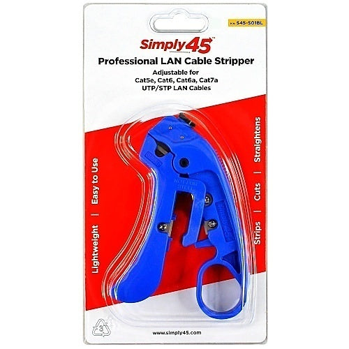 Simply45 S45-S01BL Adjustable LAN Cable Stripper for Shielded and Unshielded CAT7a, CAT6a, CAT6, CAT5e, Blue