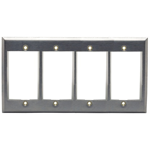 Hubbell IMSS4 INFINe 4-Gang Station Modular Plate Frame, 12-Unit, Stainless Steel