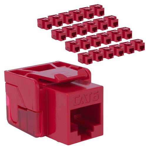 ICC IC107L6CRD CAT6 Keystone Jack with Inline IDC No Pair Split Wiring (Easier Termination) PoE++ for Wall Plate or Patch Panel, 25-Pack, Red