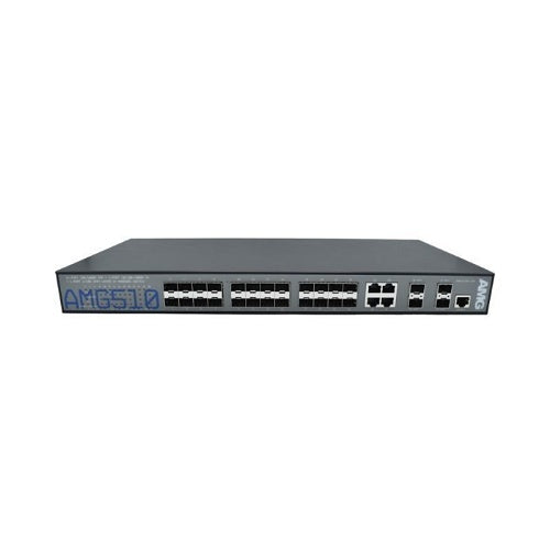 AMG Systems AMG510-4G-24S-4XS Light Industrial 32-Port Managed Switch, 4x10/100/1000Base-T(x) RJ45 Ports, 24x100/1000Base-Fx SFP Ports, 4x100M/1/2.5/10G Base-FX SFP+ Ports, 1U, 19\\" Rack Mount