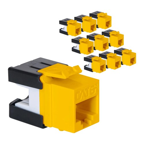 ICC IC107GATYL CAT6a Keystone Jack with Slim Profile 180° Punch Down, 10Gbps RJ45 PoE++ for Wall Plate or Patch Panel, 10-Pack, Yellow