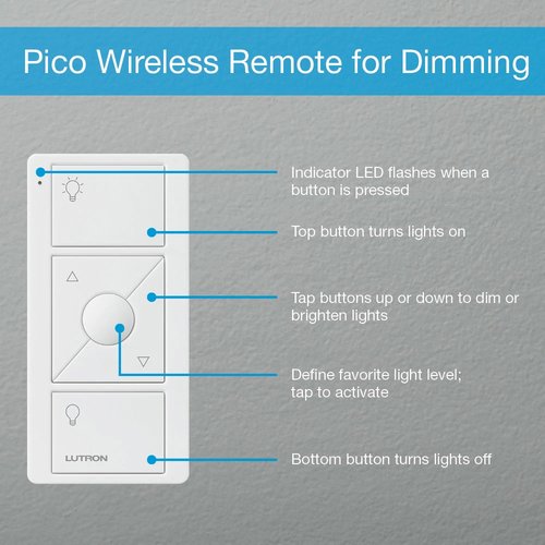 Lutron PJ2-3BRL-GBL-L01 Original 3-Button Pico Smart Remote with Raise / Lower and Preset, with Light Icons, Black