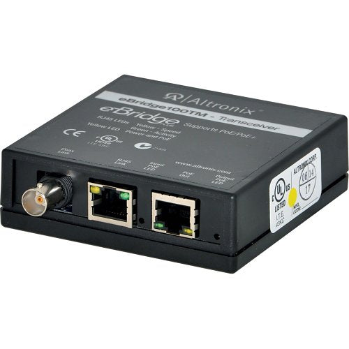 Altronix eBridge100TM EoC or Long Range Ethernet Single Port Transceiver, 100Mbps, Passes PoE/PoE+, Requires Compatible Receiver Image of AX-EBR100TM