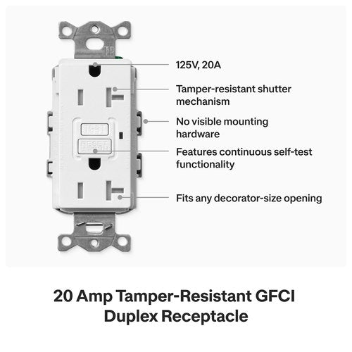 Lutron SCR-20-GFST-CS Claro 20A Tamper Resistant GFCI Duplex Receptacle, Decorator-Style Outlet, Self-Testing, Satin Finish, Cobblestone