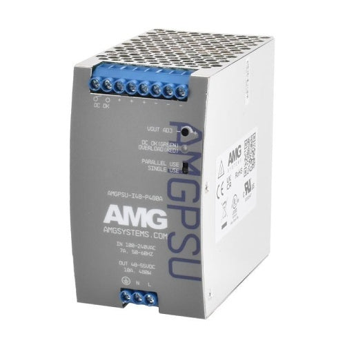 AMG Systems AMGPSU-I48-P480A-K Industrial Power Supply with DIN-Rail Mounting, 52VDC, 480W, Fault Relay Output