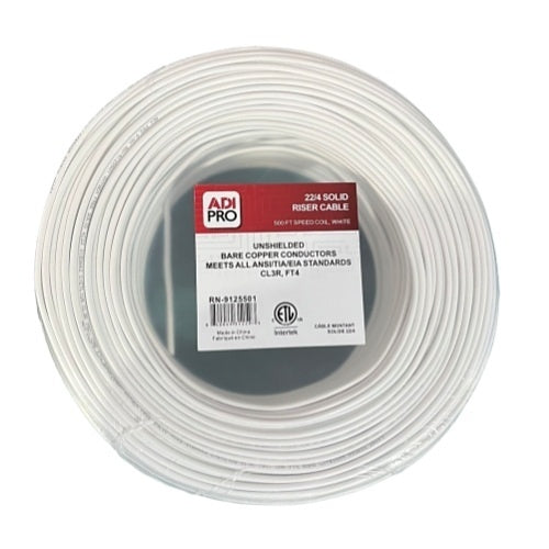 ADI PRO RN-9125501 22/4 Solid Riser Unshielded Cable, CL3R, 500\' Speed Coil, White