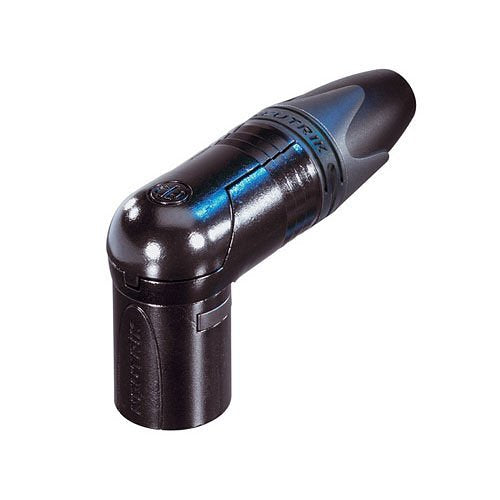 Neutrik NC3MRX-B RX Series 3-Pin Right Angle Male Cable Connector, Gold Contacts, Black Metal Housing Image of NM-NC3MRXB
