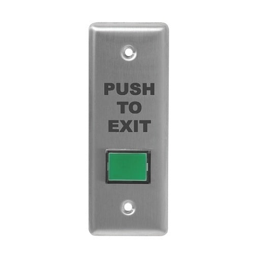Camden CM-310GPTE Rectangular LED Illuminated Exit Switch, Green Button, \'Push to Exit\' Narrow Faceplate Graphics