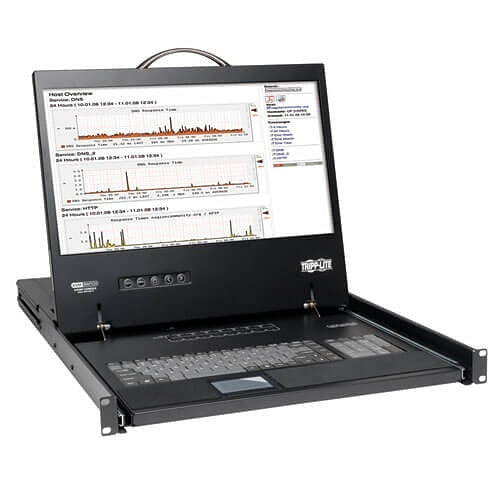 Eaton Tripp Lite B040-016-19 Eaton Tripp Lite B040-008-19 NetController 8-Port 1U Rack-Mount Console KVM Switch with 19" LCD Screen Supports Video Resolutions up to 1366 768