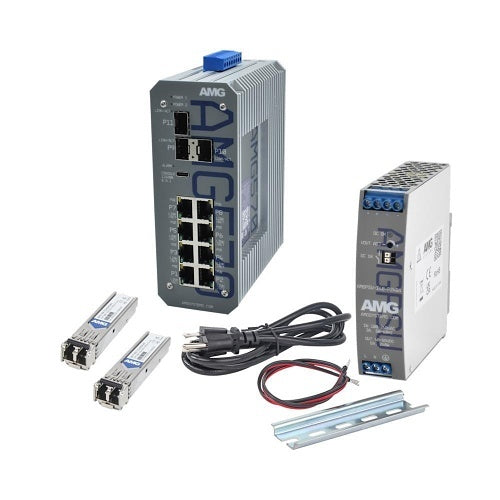 AMG Systems AMG570-8GAT-3S-P240-KM1 AMG570 Series Industrial 11-Port Managed Switch Kit, Includes (2) 1Gb Multimode SFP Modules, 52VDC DIN-Rail Power Supply, and PSU Equipment Mounting