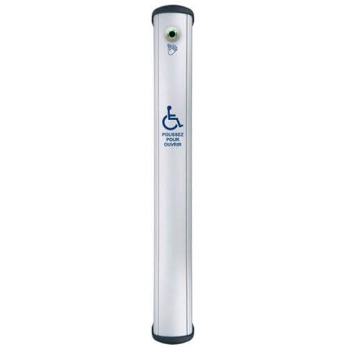 Camden CM-8436VR/4F CM-84 Series Column Side Load Push Plate Switch with Hands-Free Sensor, WHEELCHAIR Symbol and PUSH TO OPEN Label in French, 36\\" x 6\\", Anodized Clear Aluminum