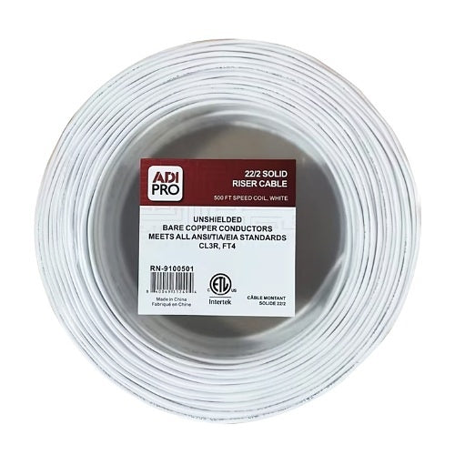ADI PRO RN-9100501 22/2 Solid Riser Unshielded Cable, CL3R, 500\' Speed Coil, White