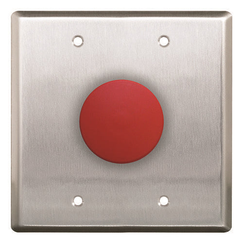 Camden CM-420WR 1-5/8\\" Mushroom Red Push Button, Dual Gang, Normally Open, Stainless Steel Faceplate