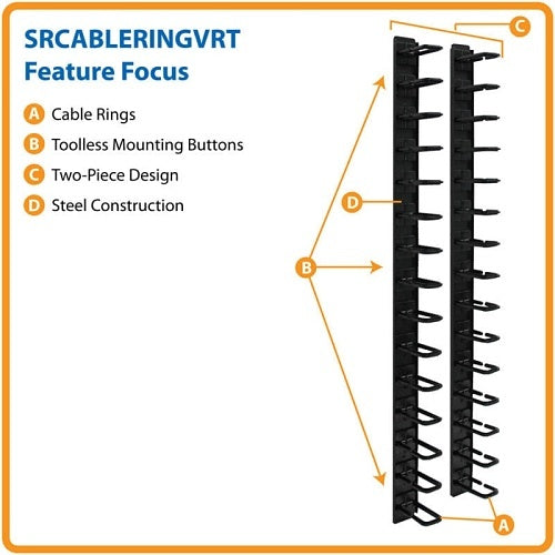 Tripp Lite SRCABLERINGVRT SmartRack Vertical Cable Manager, Flexible Ring Type and Toolless Mounting, 6\' (1.83m)