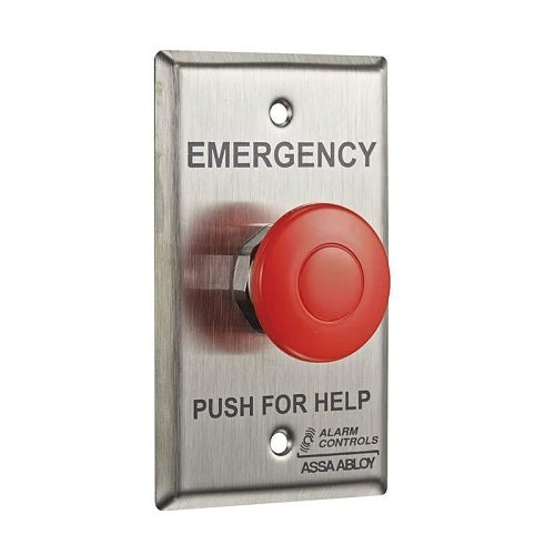 Alarm Controls PBL-1-1-L2-GR Latch Panic Button, 1-NO, 1-NC, Latching Button, 12V, Illuminated with Ground, Red