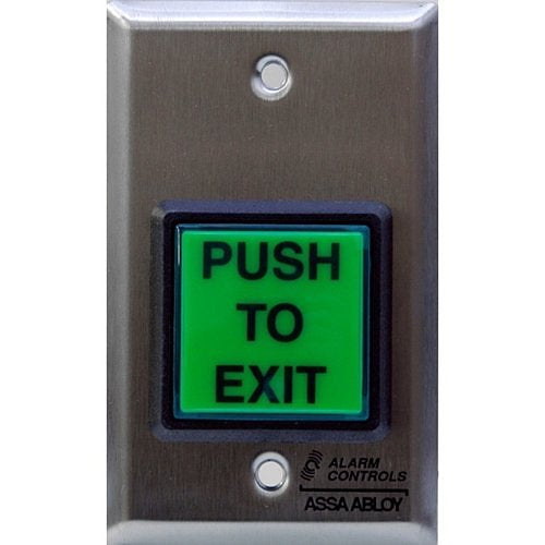 Alarm Controls TS-2ENTER Request to Exit Station, 2" Green Square Push Button, "PUSH to ENTER", Single Gang, 430 Stainless Steel