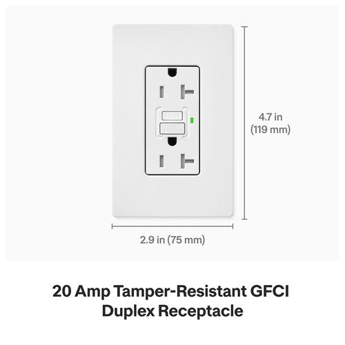 Lutron SCR-20-GFST-CS Claro 20A Tamper Resistant GFCI Duplex Receptacle, Decorator-Style Outlet, Self-Testing, Satin Finish, Cobblestone