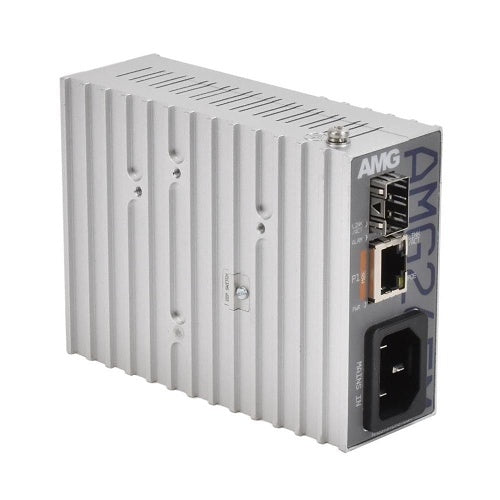 AMG Systems AMG265M-1FAT-1S-P30 AMG265M Series Industrial Mini PoE Media Converter, 1 x 10/100Base-T(x) RJ45 Port, 1 x 100/1000Base-Fx SFP Port, Integrated 30W PSU