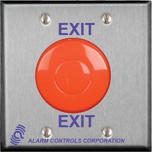 Alarm Controls TS-50 2.5 Switch on Double Gang Wall Plate with 2-1/2\\" Mushroom Push Button