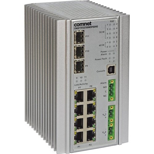 ComNet CNGE11FX3TX8MSPOEHO Industrially Hardened 11-Port Gigabit Managed Ethernet Switch Image of C4-CNGEPOEHO