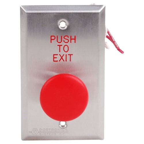Dortronics 5211-MP23DA/RXE1 5210 Series Single Gang \\"Push to Exit\\" Mushroom Button, Pneumatic Time Delay, Stainless Steel, Red Button