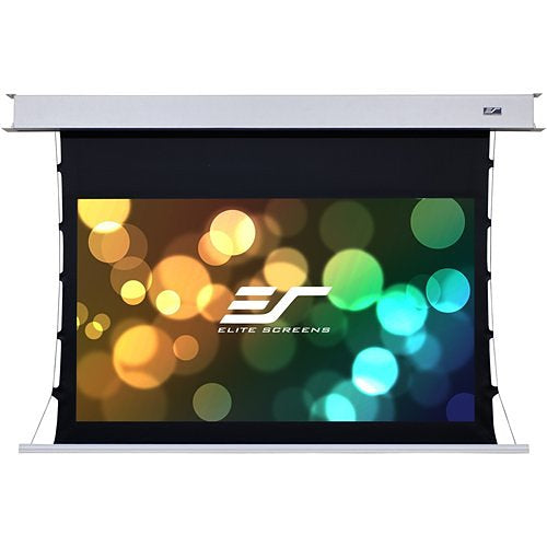 Elite Screens Evanesce Tab-Tension 92\\" 16:9, Recessed In-Ceiling Electric Tab Tensioned Projector Screen, Matte White Projection Screen Surface