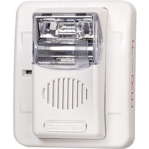 Gentex GECA24PWW GEC Colored Lens Series Horn/Strobe, Amber Lens, Selectable Candela Strobe, Wall Mount, PLAIN (no lettering), White Faceplate