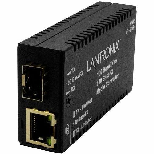 Lantronix M/E-TX-FX-01(SFP)-UK M/E-TX Series Mini Fast Ethernet Media Converter, 100BASETX to 100BASEX SFP, United Kingdom Power Cord