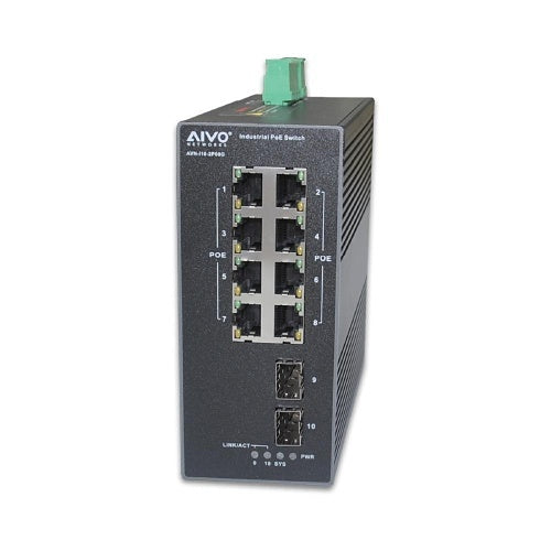 AVYCON AVN-I10-2P08G 8-Port Gigabit Industrial POE Switch with 2 Gigabit SFP Uplink Ports