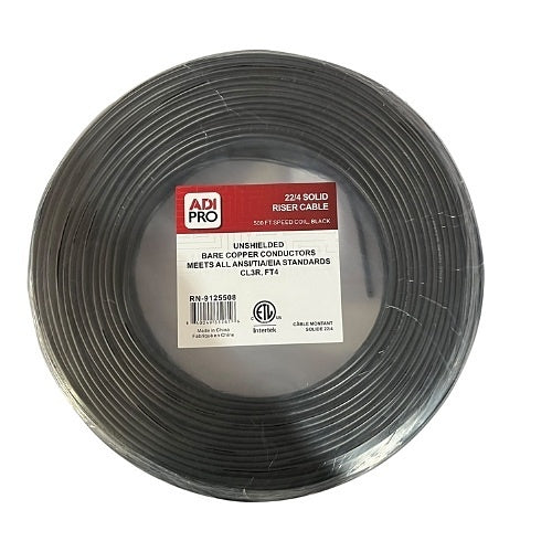 ADI PRO RN-9125508 22/4 Solid Riser Unshielded Cable, CL3R, 500\' Speed Coil, Black