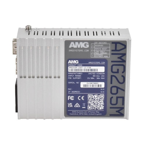 AMG Systems AMG265M-1FAT-1S-P30 AMG265M Series Industrial Mini PoE Media Converter, 1 x 10/100Base-T(x) RJ45 Port, 1 x 100/1000Base-Fx SFP Port, Integrated 30W PSU