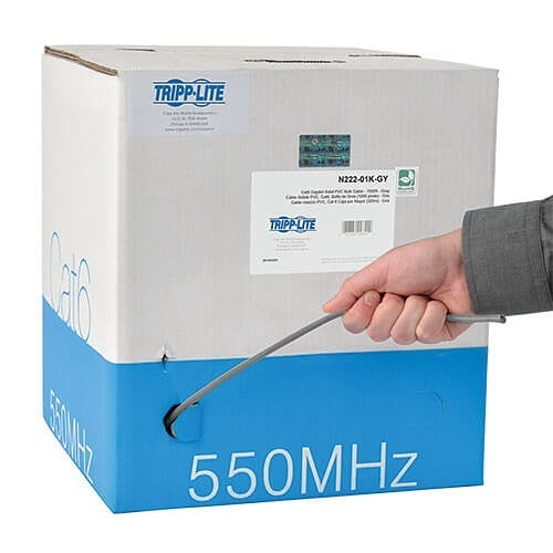 Tripp Lite N222-01K-GY CAT6 Gigabit Solid Core UTP PVC Bulk Ethernet Cable, 1000\' (304.8m), Gray