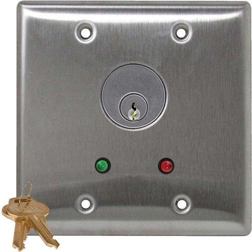 Camden CM-3200 Double-Gang Single Cylinder Key Switch, SPST Momentary, N/O, Stainless Steel