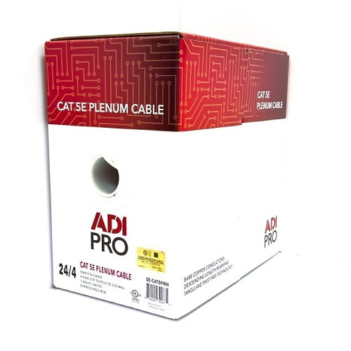 ADI PRO 0E-CAT5PWH CAT5e Plenum Cable, 24/4 Solid BC, U, UTP, CMP/FT6, 1000\' (304.8m) Express Box, White