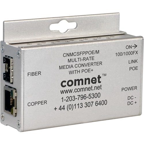ComNet CNMCSFPPOE/M 10/100/1000 Mbps Ethernet Media Converters with 100FX and 1000FX Support + Optional Power over Ethernet (PoE) Image of C4-CNMCSFPOM