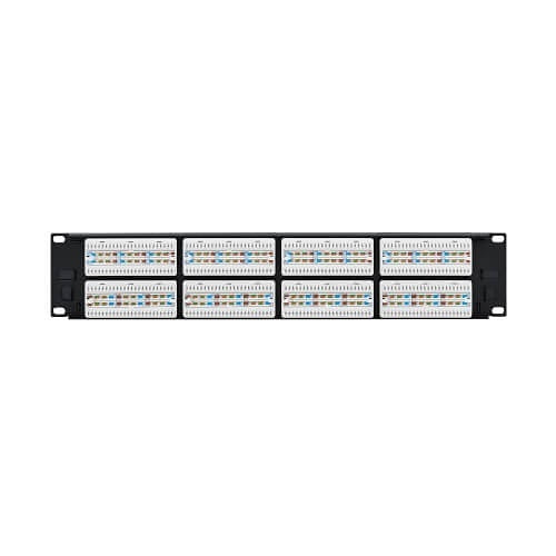 Tripp Lite N252-P48 48-Port CAT6 Patch Panel, 4PPoE Compliant, 110/Krone, 568A/B, RJ45 Ethernet, 2U Rack-Mount, Black