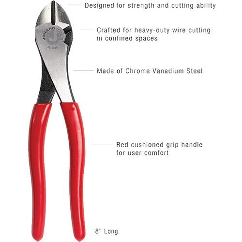 Jonard Tools JIC-2488 High Leverage Diagonal Cutting Pliers, Angled Head, 8\\"