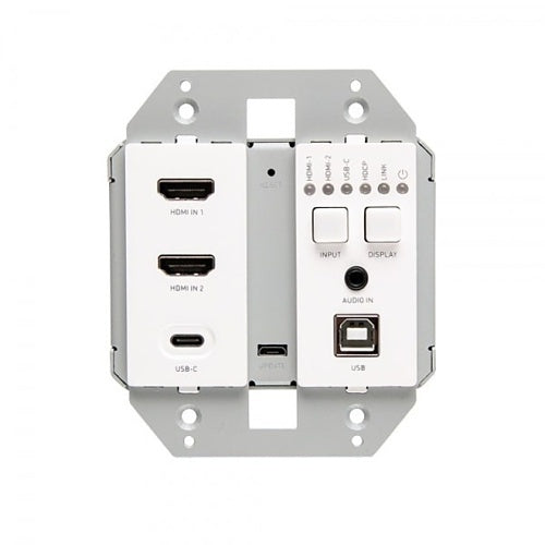 C2G C2G30019 Dual 4K HDMI HDBaseT USB-C, 3.5mm and USB-B over Cat Extender Dual Gang Wall Plate Transmitter, 4K 60Hz, White