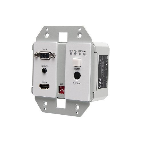 C2G C2G30017 HDMI HDBaseT VGA, 3.5mm, RS232 and IR over Cat Extender Dual Gang Wall Plate Transmitter, 4K 60Hz, White
