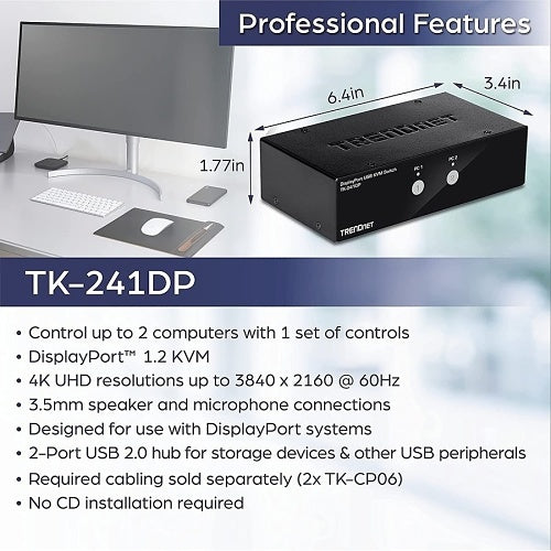 TRENDnet TK-241DP 2-Port DisplayPort KVM Switch